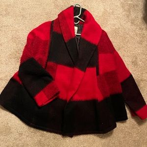 BB Dakota red and black wool swing coat M